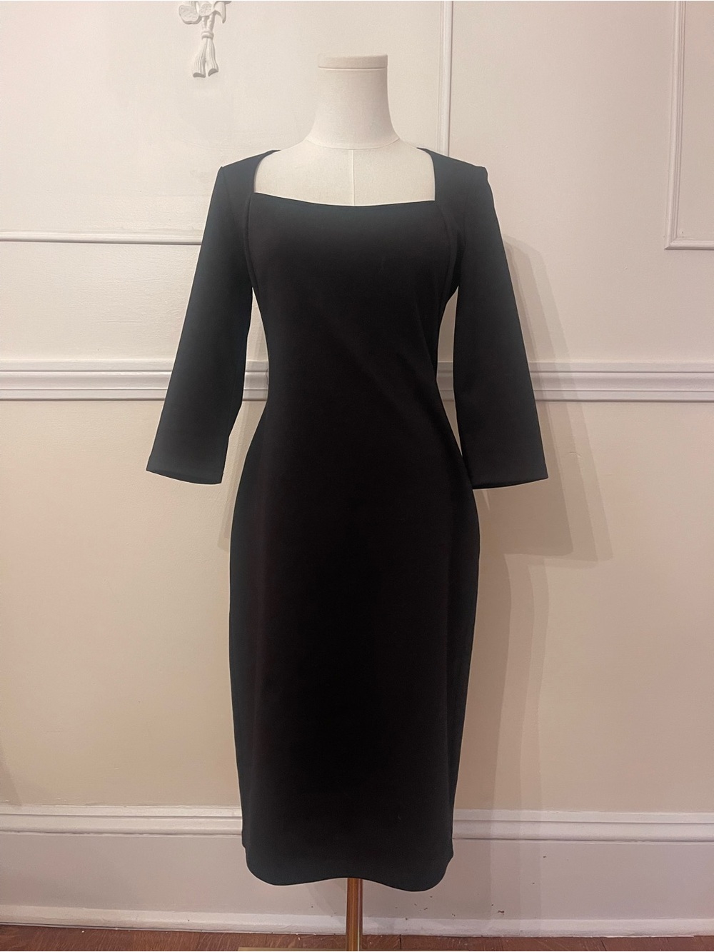 Timeless Black Square-Neck Midi Dress